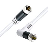 Cable Coaxial RG6 Blanco con Triple Blindaje Trenzado, Conductor de Cobre Desnudo, Conector en Ángulo de 90 Grados para HDTV, TV 1080P, Internet (PVC)