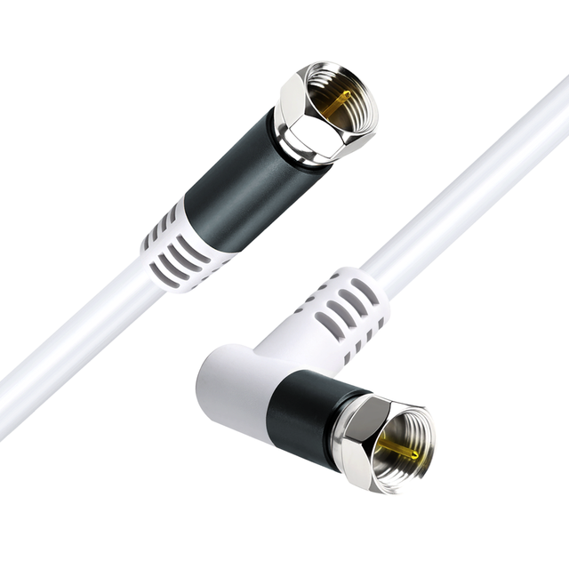 White RG6 Triple Shielded Braid Coaxial Cable Bare Copper Conductor 90-Degree Angled Connector for HDTV 1080P TV Internet (PVC