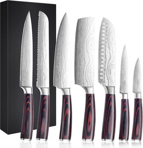Ensemble de couteaux de cuisine <span class=keywords><strong>japonais</strong></span> de 7 pouces en acier inoxydable 4Cr à motif laser Damas professionnel en vrac, boîte cadeau noire - Product Image 2