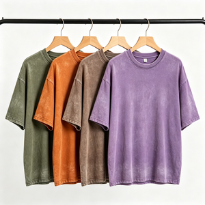T-shirt surdimensionné en coton pur délavé à l'acide pour homme, coupe carrée, imprimé personnalisé, style urbain décontracté, t-shirt graphique - Product Image 1