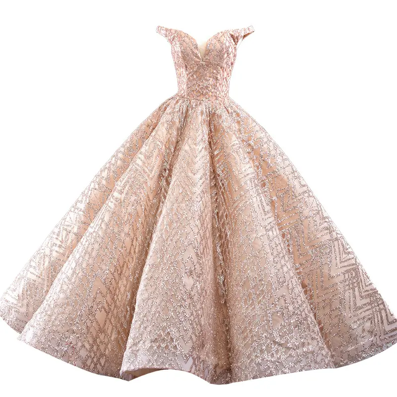 S233Q 2022 new bride knot elegant one word shoulder rose gold Qidi princess fluffy wedding dress