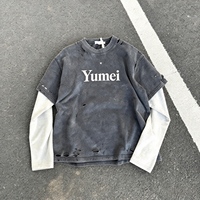 T-shirt à manches longues en coton personnalisé pour homme avec blocs de couleur classiques noir/blanc et imprimé sérigraphié, design streetwear décontracté