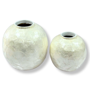 Jarrón de Mesa de Bambú Moderno, Ecológico y Hecho a Mano, con Incrustaciones de Concha de Capiz Natural, Cerámica Beige, Porcelana Decorativa para el Hogar - Product Image 1