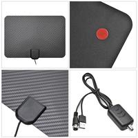 Antenne TV numérique à gain élevé Qiyuntong en fibre de carbone avec amplificateur quadruple noir 20 pour Smart TV - HDTV amplifiée à montage mural intérieur 5V