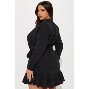 Vestido Mini Camisero Holgado de Color Liso con Solapa, Estilo de Moda, Versátil y con Efecto Arrugado, Venta al por Mayor - Product Image 6