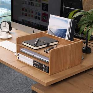 Wooden Three-Layer Standing Desk Organizer <b>Shelf</b> for School and Table Use Save Space Easy Installation Document Storage - Product Image 5