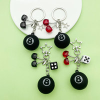 Porte-clés de billard 8 boules en gros d'usine avec breloque cerise et étoile, pendentif élégant en résine, anneau porte-clés en métal pour cadeau ou accessoire