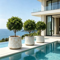 Pot de fleurs rond en ciment minimaliste de luxe européen, écologique, en ciment artificiel, vente en gros, pots de jardin d'extérieur/d'intérieur