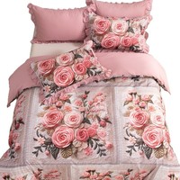 Parure de lit trois pièces personnalisable en fibres synthétiques, motif floral imprimé numériquement, bordure à volants, pour le commerce transfrontalier/AliExpress
