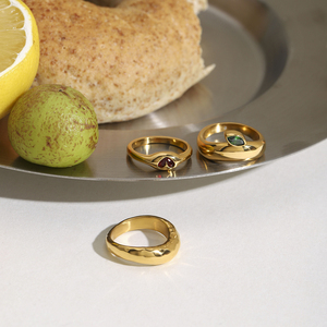 Collection <span class=keywords><strong>J</strong></span>&D Designer – Ensemble de bagues martelées en acier inoxydable plaqué or 18 carats avec zircon, motif feuille de pomme et cœur d'amour, empilables, bijoux délicats - Product Image 3