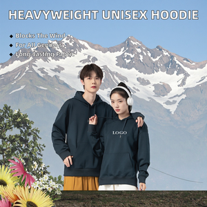 High Quality Unisex 460g Heavyweight Solid Slim Fit Casual Autumn <b>Hoodie</b> Fleece-Lined Pullover Hooded Stand Collar Sweatshirt - Product Image 2