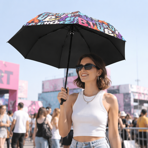 <span class=keywords><strong>Parapluie</strong></span> <span class=keywords><strong>automatique</strong></span> pliable à 8 baleines renforcées, résistant au vent, avec revêtement anti-UV en colle noire interne et impression couleur - Product Image 3