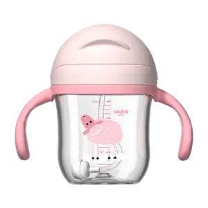 Toukie RTS Water Bottle Leakage Prevention No Spill Infant Tritan Baby Training Drinking Sippy Cup With Lid Handle