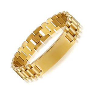 สร้อยข้อมือสแตนเลสสำหรับผู้ชายแบบโค้งสุดหรูพร้อมสายนาฬิกาคู่สีทองสีดำสลักกำไลแฟชั่น - Product Image 3