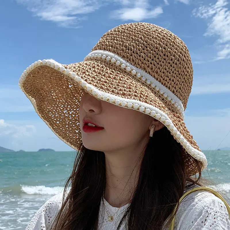 Sombrero de paja para mujer, sombrero plegable para el sol, resistente a los rayos UV, sombrero de ala grande para el sol