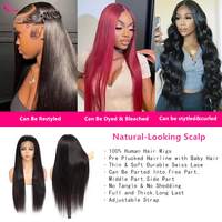 Perruque 360 Full Lace en Cheveux Humains, Perruques Brésiliennes en Cheveux Humains Vierges, Perruques Lace Front Pas Chères, Perruques Frontales HD Transparentes pour Femmes Noires