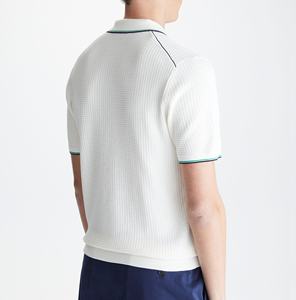 เสื้อโปโลแขนสั้นสำหรับผู้ชายเสื้อมีโครงสร้างผ้าฝ้ายถักครึ่งซิปสำหรับนักธุรกิจออกแบบได้ตามต้องการ - Product Image 4