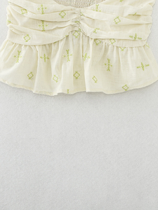 <span class=keywords><strong>Top</strong></span> court <span class=keywords><strong>sans</strong></span> bretelles en coton jaune à fleurs brodées, plissé et <span class=keywords><strong>smocké</strong></span>, décontracté et tendance pour l'été, pour femmes - Product Image 5