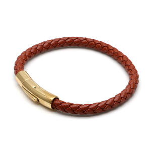 <span class=keywords><strong>6mm</strong></span> moda clásica hecha a mano trenzada pulsera de cuero genuino alto pulido Acero inoxidable Cierre magnético pulseras - Product Image 4