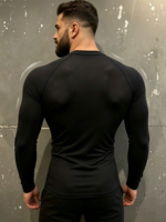 T-shirt de compression sportif à manches longues pour homme, coupe ajustée, motif géométrique, 180g, séchage rapide, respirant, confortable, économique