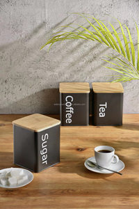 Kim Loại Nhà Bếp Thiết Lập 3 Lưu Trữ <span class=keywords><strong>Canister</strong></span> Set Tin Lưu Trữ Nhà Container Thực Phẩm Loaf Với Nắp Tre - Product Image 5