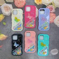 Coque de téléphone magnétique en gel de silicone QY Redmi 13C/15C/14C 15 16 17, motif papillon coloré arc-en-ciel, paillettes, motif diamant
