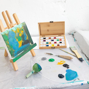 Boîte de <span class=keywords><strong>peinture</strong></span> à l'aquarelle en bambou avec compartiments, <span class=keywords><strong>palette</strong></span> en bois portable pour enfants, fournitures artistiques - Product Image 3