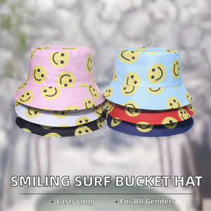 Chapeau Bob Réversible Anti-UV 100% Coton pour Printemps-Été 2025 – Idéal Surf, Plein Air, Voyage, Fête – Motif Visage Souriant - Product Image 2