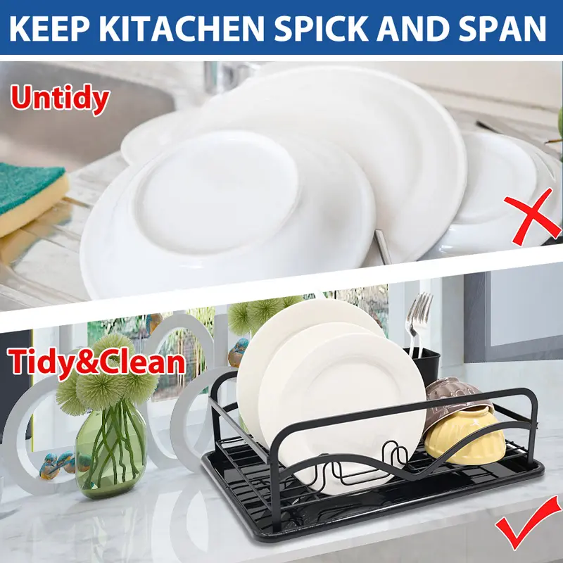 Hot Selling Kitchen Organizer Single-Layer Patterned Dishes Storage Racks Black Kitchen Plate Rack