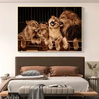 Décoration Murale Moderne Famille de Lions, Tableau sur Toile, Affiches, Peintures Murales Nature Lion pour Salon et Décoration Intérieure