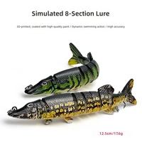 Leurre de pêche multi-sections 8 sections, simulation de poisson, finition nickel noir, hameçons triples renforcés, pour achigan, poisson-serpent, blackfish