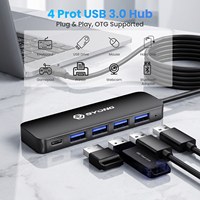 SYONG Hub USB-A mâle 5-en-1 de 1,5 m, 4 ports USB 3.0 et 1 port USB-C de charge, concentrateur multiport pour ordinateur portable, souris, webcam
