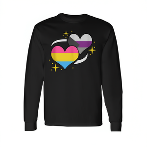 Maglietta a Maniche Lunghe con Bandiera Pan Demisexuale e Cuore, Unisex per Adulti, Stampa Digitale, per Attività Promozionali - Product Image 3