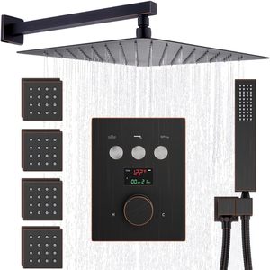 Ensemble de robinets de douche thermostatiques complets en bronze huilé avec jet de corps 4 pièces pour accessoires de robinet de salle de bain - Product Image 1