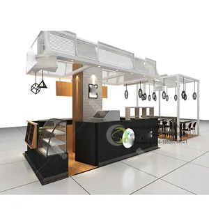 MDF Wood Modern Creative Wood Coffee Bar Counter Display Sales Shopping Mall Mini Coffee Store Kiosk Design Coffee Kiosk