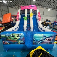 Toboggan Gonflable Double Piste pour Enfants Thème Animaux Marins 3D Pieuvre Étoile de Mer Combo pour Activités Estivales en Extérieur