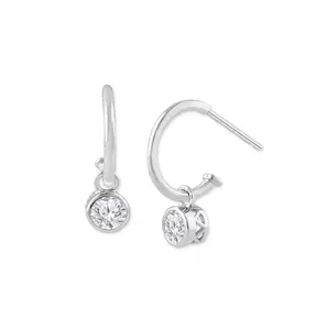 Diamond Bezel Dangle Hoop Earrings 925 Sterling Silver Fine Stone Jewelry 18K Gold Plated for Women Jewellery Accessories