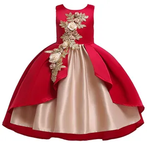 RD0038 3D फूल बुटीक बच्चा स्तरित पोशाक बिना आस्तीन राजकुमारी पार्टी कपड़े बच्चों के जन्मदिन के लिए