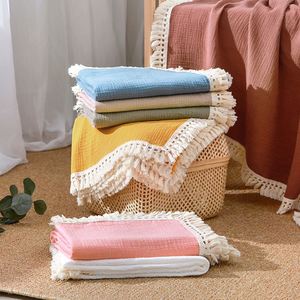 Tassel Fringe Trim <strong>Baby</strong> Gauze Quilt <strong>Muslin</strong> Cotton Newborn Toddler Infant <strong>Baby</strong> Boy/<strong>girl</strong> Blanket With Tassel Ruffle Swaddles - Product Image 1