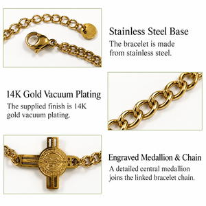 Cross <b>Medallion</b> Chain Bracelet, 14K <b>Gold</b> Vacuum Plated Stainless Steel, <b>Gold</b> - Product Image 2