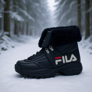 Botas de nieve Fila para mujer, hasta media pantorrilla, con forro de piel, zapatos cálidos de invierno, parte superior sintética, suela de goma, color negro - Product Image 2