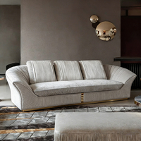 Ensemble de canapé sectionnel moderne fixe de luxe 3 places, finition en velours gris foncé matelassé, base en acier inoxydable doré