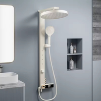 Ensemble de douche thermostatique numérique LED HLK de luxe en laiton avec robinet à valve en céramique, effet pluie et cascade, pour salle de bain d'hôtel