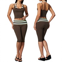 Nouvel ensemble de sport cinq pièces taille mi-haute, rayé/uni, extensible dans quatre directions, respirant, léger, pour Pilates et entraînement fitness