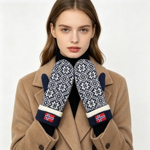 Mitaines épaisses en tricot torsadé rayé pour <span class=keywords><strong>femme</strong></span>, en acrylique et coton, thermiques, coupe-vent, doublées polaire, pour l'hiver et le froid - Product Image 6
