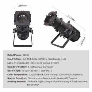 Preço de Fábrica 220W LED Spot de Perfil com CCT Ajustável 3200K-6500K DMX512 IP20 para Iluminação de Teatros, Estúdios de TV, Salas de Conferência e Palcos - Product Image 6