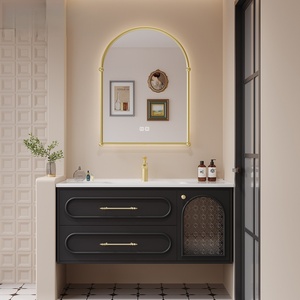 French retro 304 stainless steel ceramic integrated basin honeycomb aluminum bathroom cabinet - Product Image 5