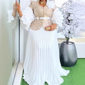 ชุดเดรสยาวพิมพ์ลายลูกไม้จีบระบายแขนระบายสำหรับผู้หญิงแอฟริกัน ชุดเซ็ต 2 ชิ้น แฟชั่น - Product Image 4