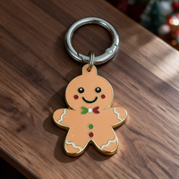 Porte-clés émaillé Bonhomme en pain d'épices couleur or avec dos pailleté, porte-clés métallique personnalisé, cadeau de Noël, lot de cadeaux pour fêtes