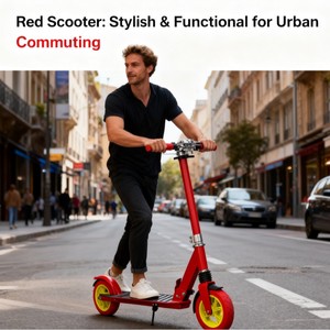 Trottinette adulte rouge pliable, portable, écologique, pour les déplacements urbains - Product Image 4